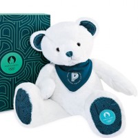 Ours en peluche Premium blanc avec bandana bleu paon - 37 cm-JO2451.jpg