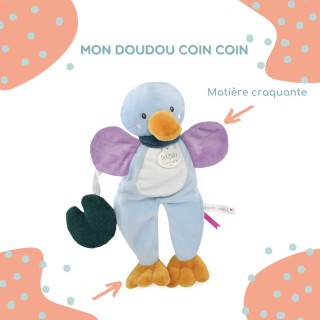 Coucou, c'est moi Doudou petit coin coin ????Grâce à mes palmes et mes ailes, je dispose d'une matière craquante qui éveille les sens de bébé. ????Je suis conçu avec de belles matières pour développer les sens des tout-petits ????#doudouetcompanie #doudou #matièrecraquante #éveildesens #motricitefine #motricitédebébé