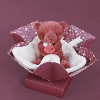 Doudou mouchoir- Mon petit ourson - Rouge bordeaux- 10 cm