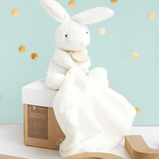 Doudou lapin mouchoir - 10 cm - Boite fleur