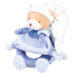 Peluche hochet ours Petit chou - Bleu - 19 cm