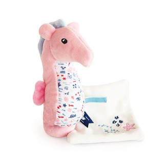 Hippocampe en peluche rose avec doudou - 17  cm