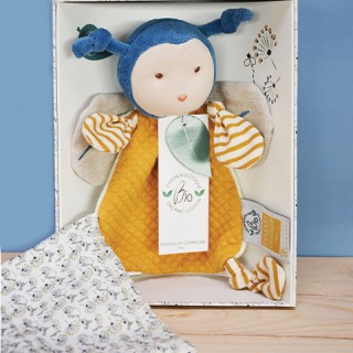 Doudou attache sucette abeille Pollen en coton BIO - 17  cm
