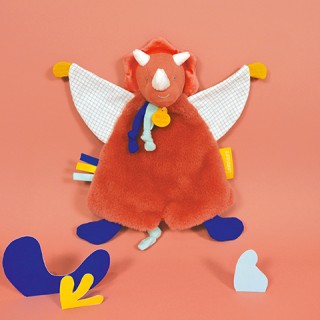 Doudou plat dinosaure orange Lou - 25  cm