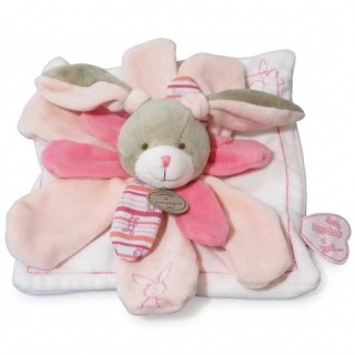 Doudou plat lapin rose Célestine - 30 cm