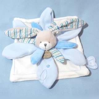 Doudou plat lapin bleu Célestin - 30 cm