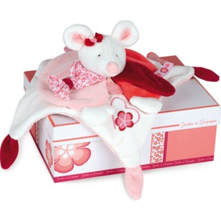 Doudou plat souris blanche- Clémentine - 38 cm