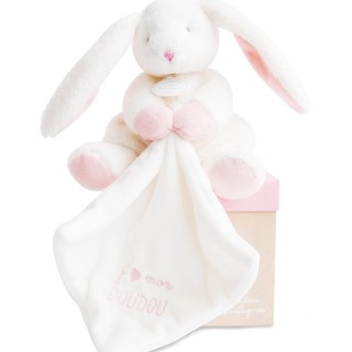 Pantin avec doudou lapin rose - J'aime mon doudou - 20 cm