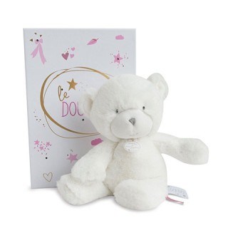 Peluche ours blanc 26 cm- boite rose