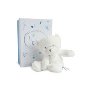 Ours en peluche écru et bleu - 26 cm avec boite LED