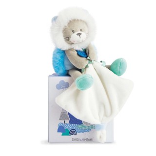 Peluche lion bleu avec doudou mouchoir - 20 cm - Artikool
