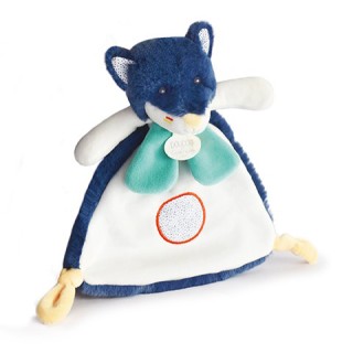 Doudou plat Loup bleu marine Tiwipi - 23 cm