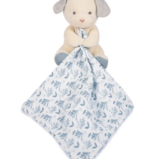 Doudou mouchoir chien bleu en coton BIO -15 cm