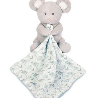 Doudou mouchoir Souris grise - vert en coton BIO - 15 cm