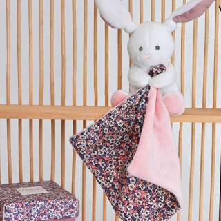 Doudou LAPIN ROSE avec mouchoir - BOH'AIME -