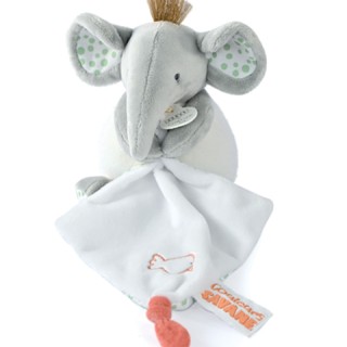 Peluche éléphant avec doudou mouchoir - 15 cm