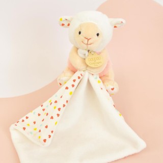Doudou mouchoir mouton blanc et orange - 11 cm