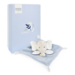 Mini Doudou elephant plat gris et bleu - 19 cm
