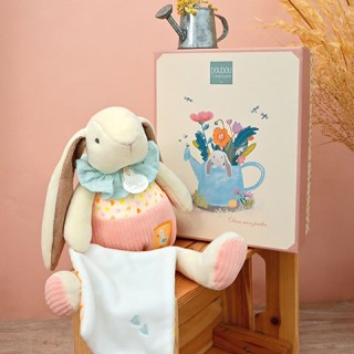 Peluche lapin rose avec doudou - LAPIN CIBOULETTE - 28 cm