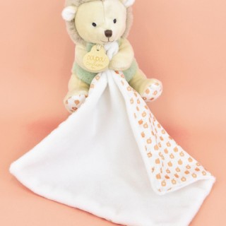 Doudou mouchoir hérisson vert et marron - 11 cm -  Sans boite