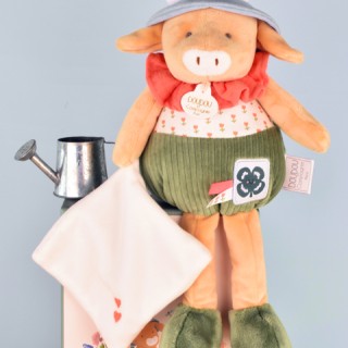 Peluche vache verte Aneth avec doudou - 28 cm