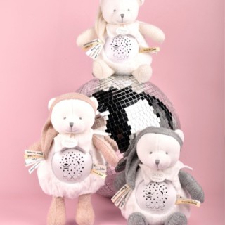 Ours veilleuse musicale projection d'étoiles - collection anniversaire