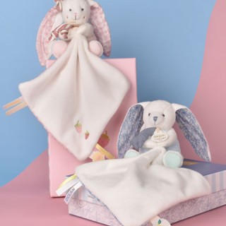 Pantin avec doudou - lapin Vanille Fraise - 10 cm