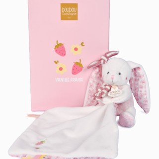 Pantin avec doudou - Lapin Vanille - Fraise - 10 cm