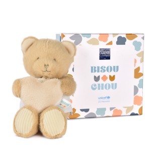 Peluche Ours Coeur UNICEF - Bisous cœur - 24 cm - Beige