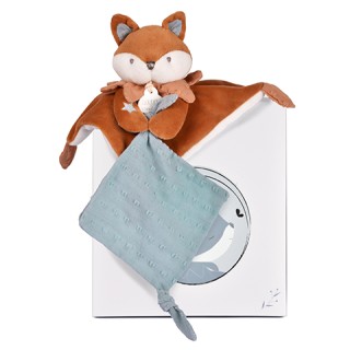 Doudou plat Renard Timo avec mouchoir attache-sucette - 20 cm
