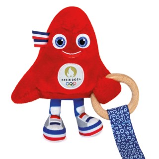 Hochet mascotte jeux olympiques 2024 avec anneau en bois - 17 cm