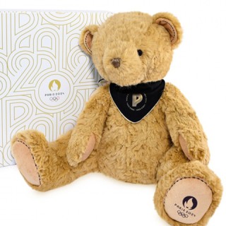 Ours en peluche marron Paris 2024 - avec bandana - 37 cm