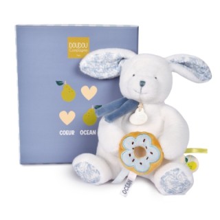 Doudou lapin avec donut bleu - 20 cm - Vanille Fraise
