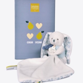 Lapin Cœur Océan - Pantin avec doudou - 10 cm