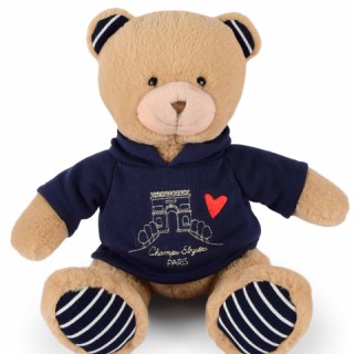Ours en peluche marron avec sweat marine Champs Elysees - 28 cm