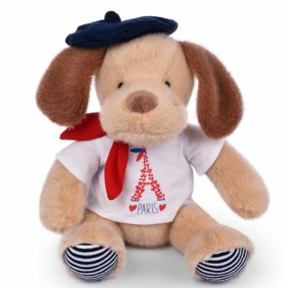 Peluche chien marron clair  T Shirt Tour Eiffel - 26 cm