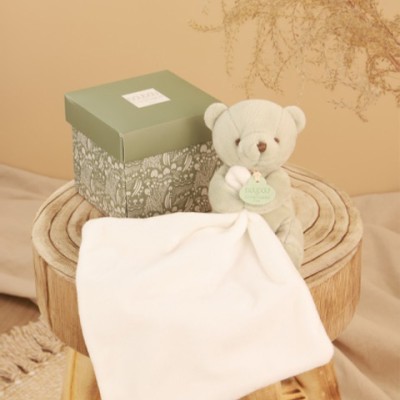 Doudou mouchoir- Mon petit ourson - Vert Clair - 10 cm