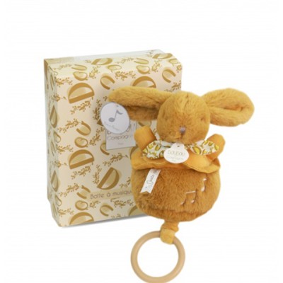Lapin DOUDOU® - boite à musique lapin - 20 cm - Jaune moutarde