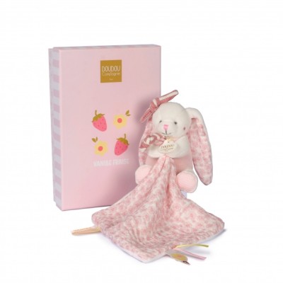 Peluche lapin avec doudou - Lapin Vanille - Fraise - 10 cm