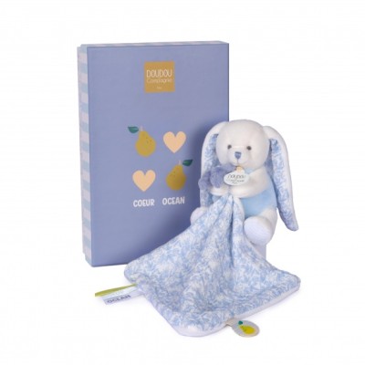 Peluche Lapin avec doudou Cœur Océan - 10 cm