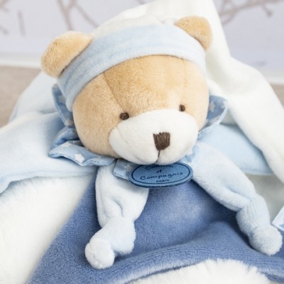 Doudou plat ours Petit chou - Bleu - 27  cm