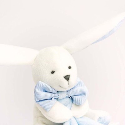 Doudou mouchoir lapin bleu - 10 cm - Boite fleur