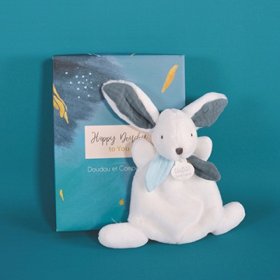 Coffret Mini Doudou Lapin bleu - Happy Pop - 17 cm