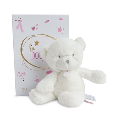Peluche ours blanc 26 cm- boite rose
