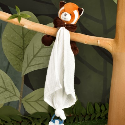 Doudou attache sucette peluche panda roux - 12 cm - Unicef