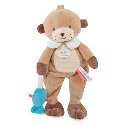 Doudou Loutre marron avec poisson - "Ma petite Louloutre"
