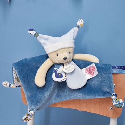 Doudou plat Ours 3 histoires - Bleu
