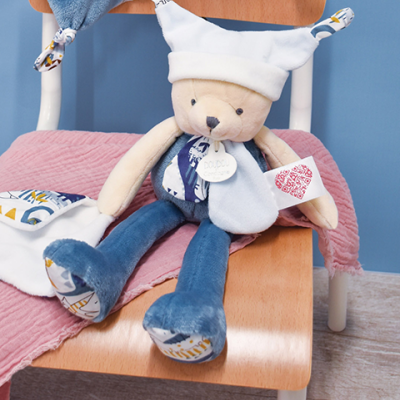Doudou ours pantin 3 histoires - Bleu