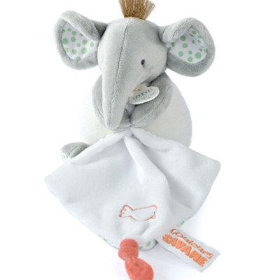 Peluche éléphant avec doudou mouchoir - 15 cm