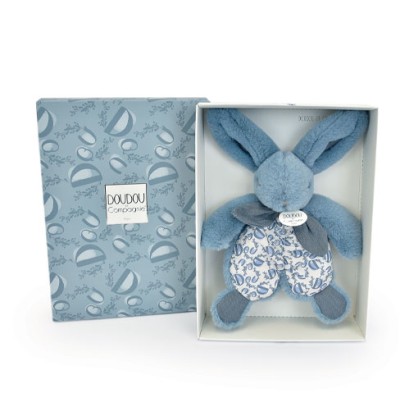 DOUDOU® lapin bleu- Doudou plat - 18  cm